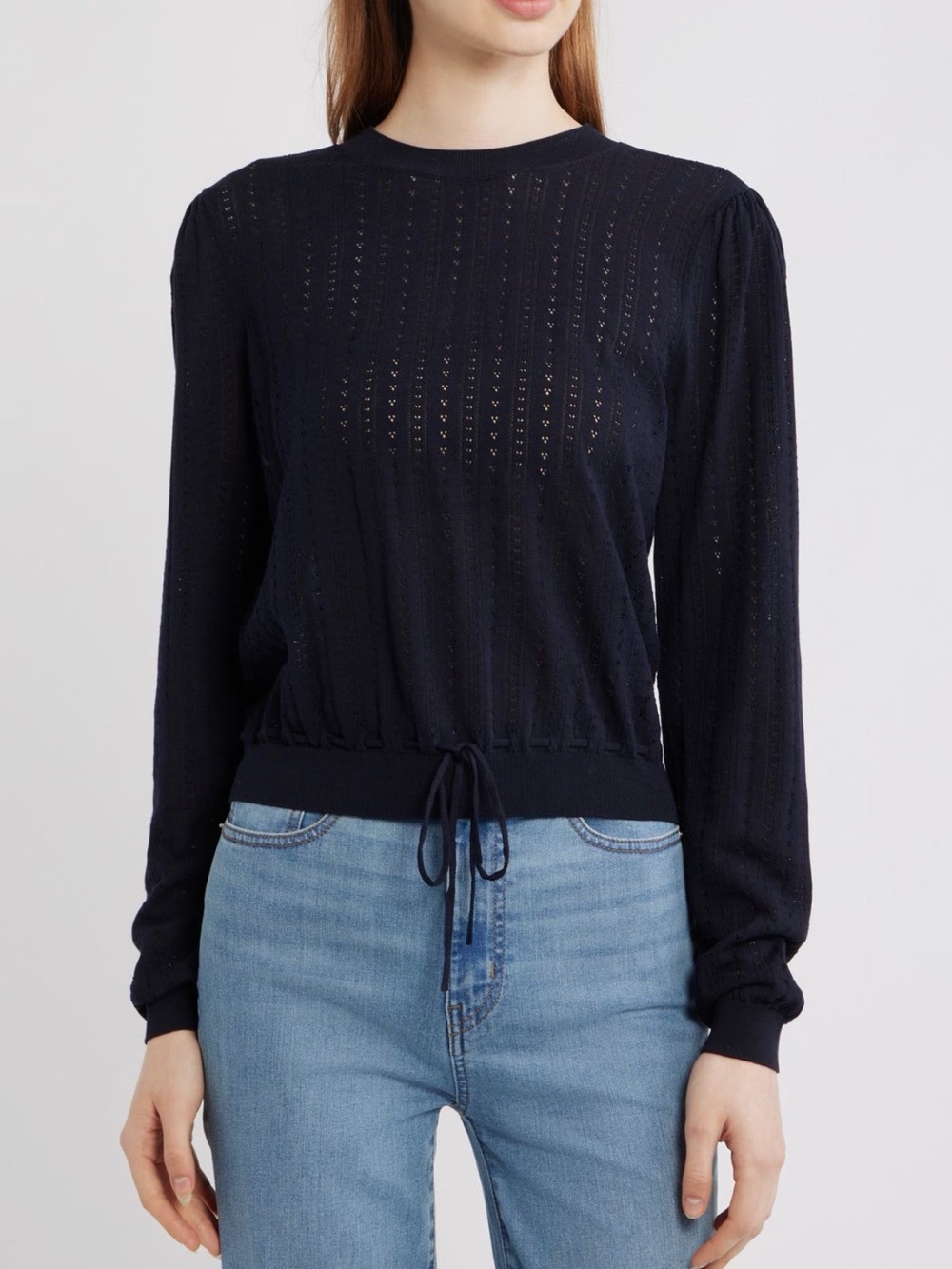 Frame Cotton & Modal Pointelle Sweater in Navy